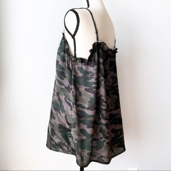 Satin Camo Cami with Ruffle Trim - Picture 2 of 8